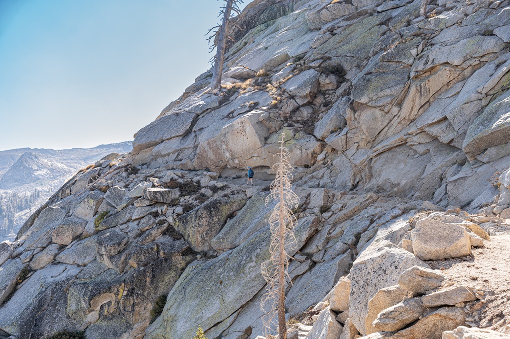 Woman hiking along the Watchtower Trail in Sequoia National Park.