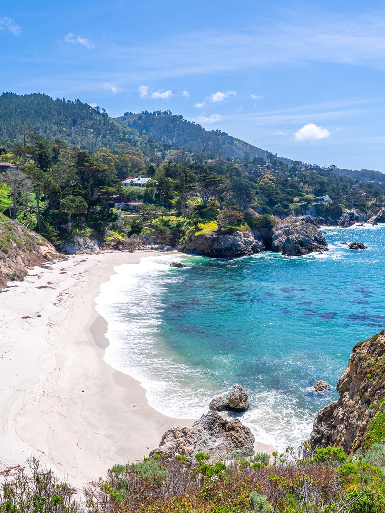 View of Gibson Beach from the Bird Island Trail along Point Lobos Loop.