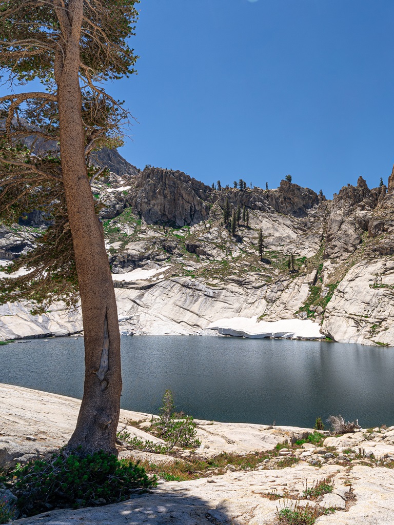 Blue colored alpine lake known as Pear Lake in Sequoia National Park.