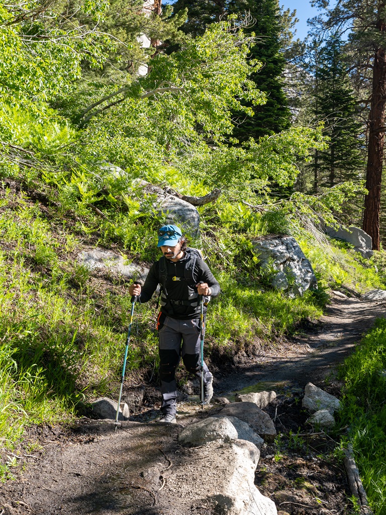 Man hiking along the Mt. Whitney Trail.