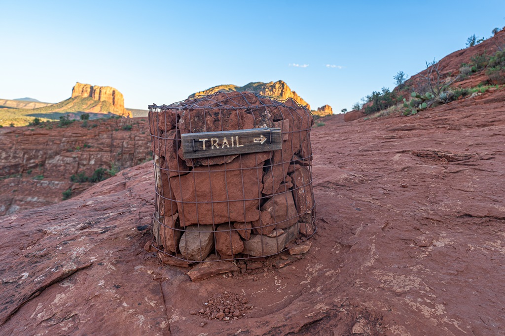 Human-made rocky cairns along the trail towards Cathedral Rock.