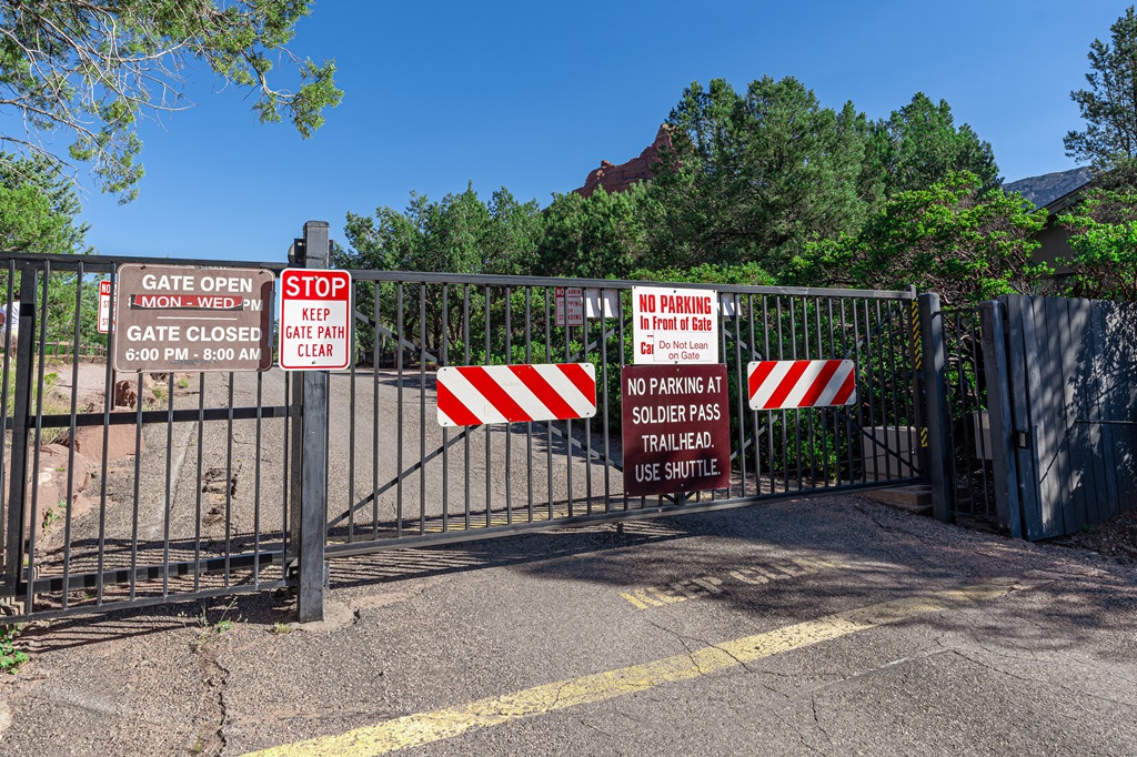 Soldiers Pass Trailhead with its gate closed on Thursday through Sundays.