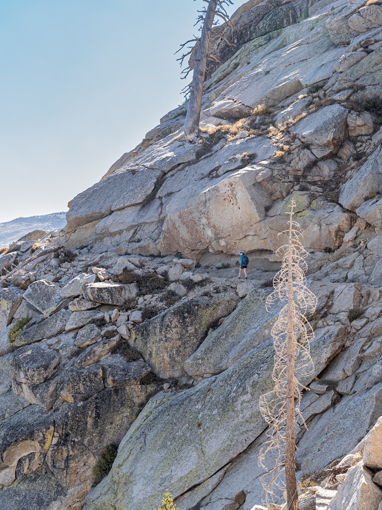 Woman hiking along the Watchtower Trail in Sequoia National Park.