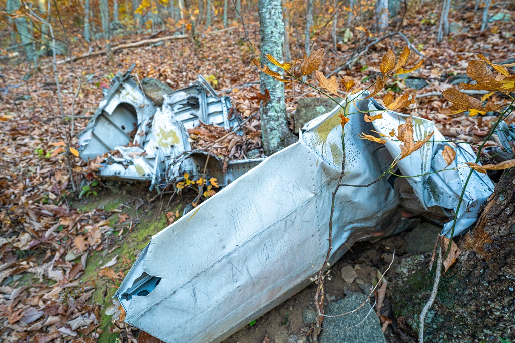 Portion of the B25 Bomber plane at the crash site on Sharp Top Mountain Virginia.