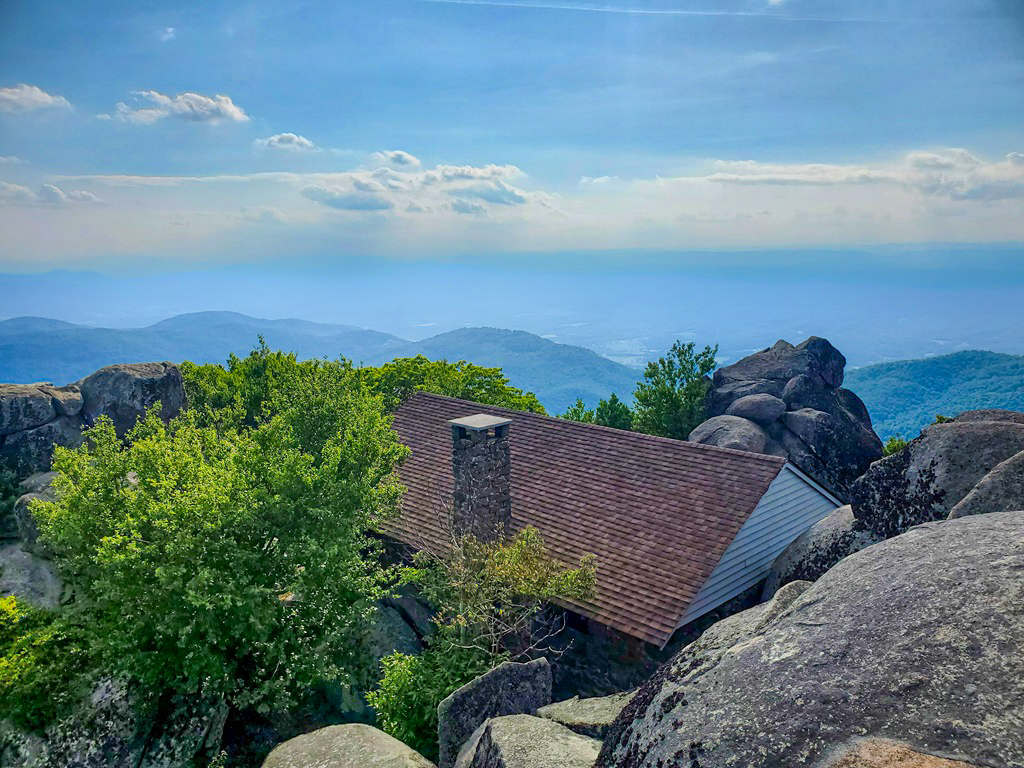 View of stone shelter on Sharp Top Mountain in Virginia.