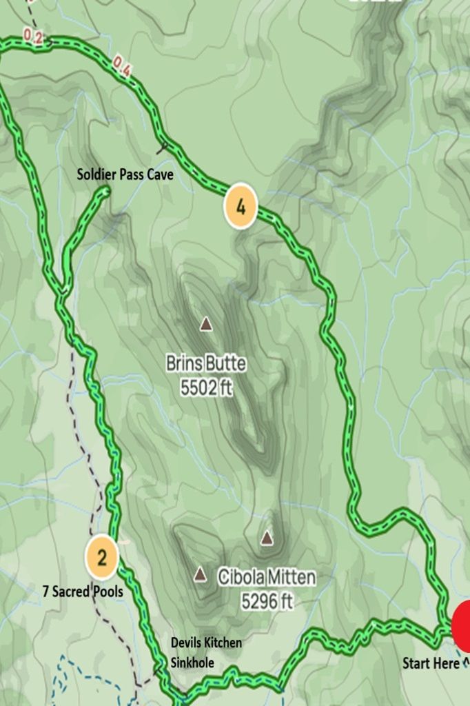 AllTrails Map of the Soldier Pass to Brins Mesa Loop hike.