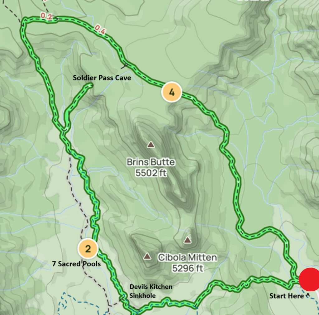 AllTrails Map of the Soldiers Pass to Brins Mesa Loop hike.