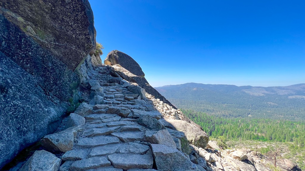 Stone steps leading to the top of the large middle cascade of Chilnualna Falls.