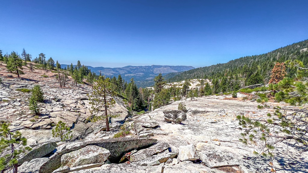 View from above the uppermost portion of Chilnualna Falls in Yosemite National Park.