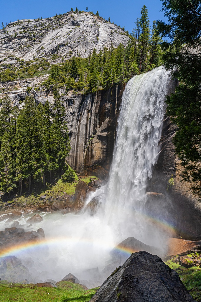 View of Vernal Fall from the Mist Trail in Yosemite National Park.