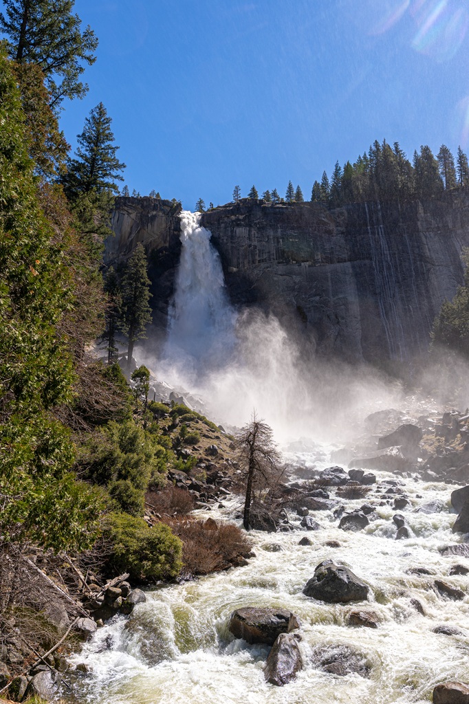 View of Nevada Fall and Merced River near the Mist Trail in Yosemite National Park.