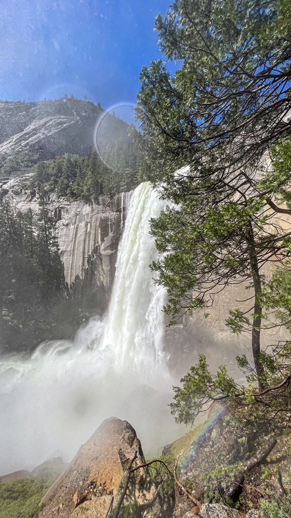 Side view of Vernal Fall - one of the best Yosemite waterfall hikes.