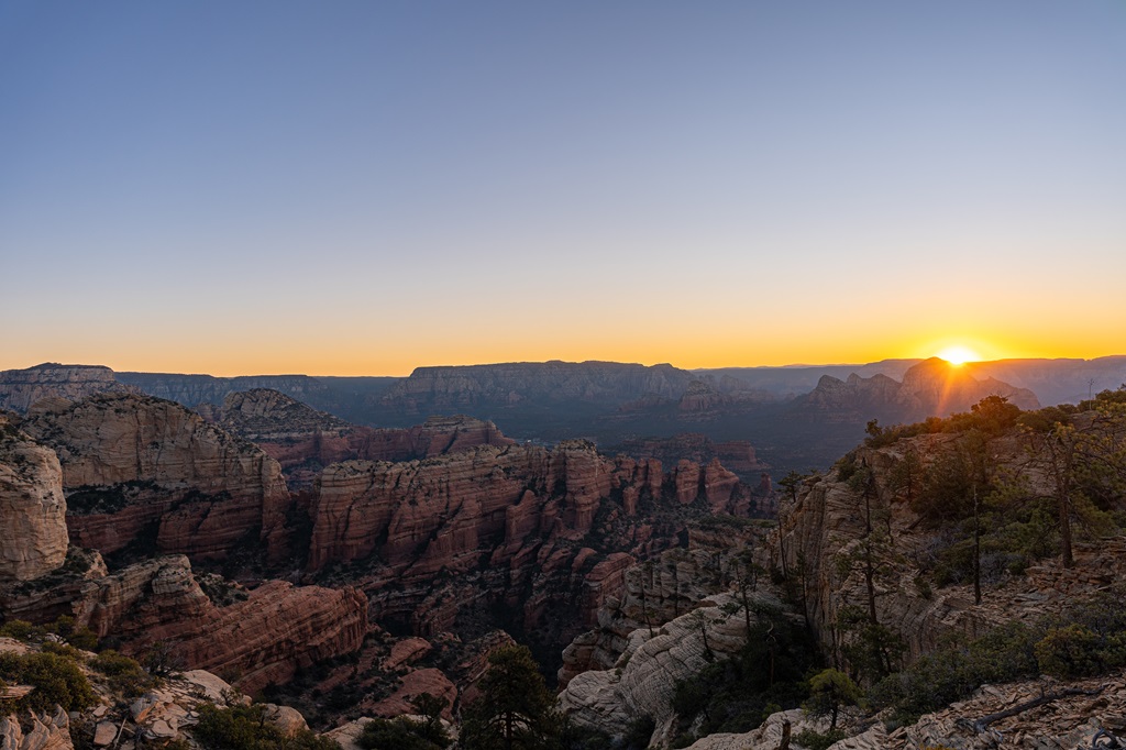 Views of Fay Canyon and Sedona's red rock landscape from a false summit on the Bear Mountain Trail in Sedona.