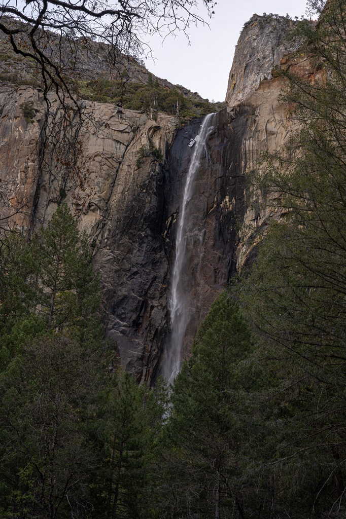 Bridalveil Fall in Yosemite in winter with little flow.