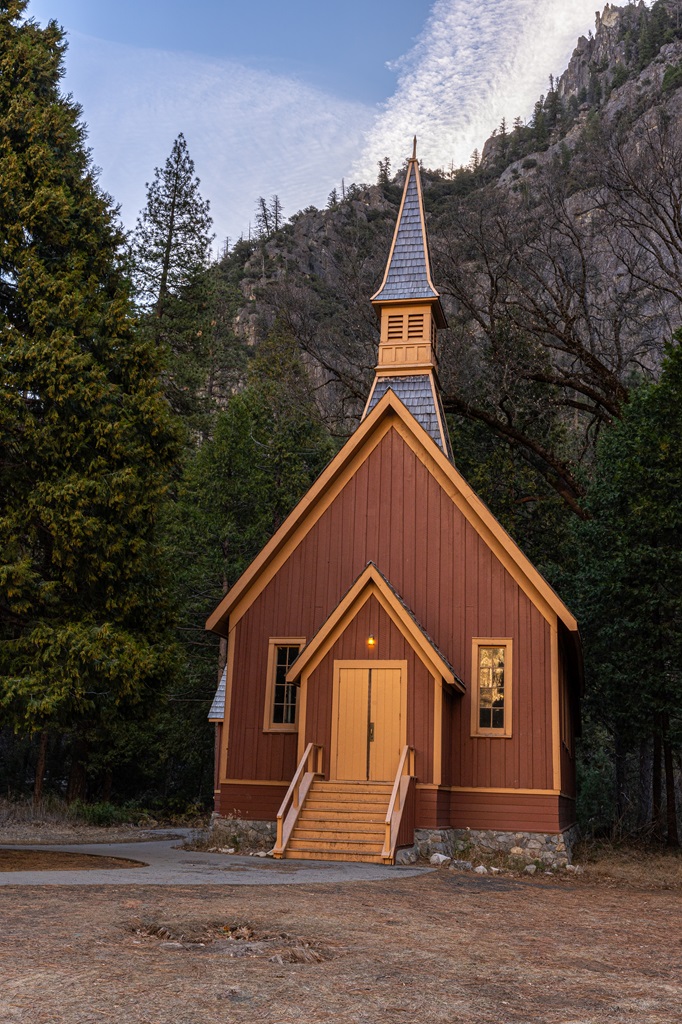 Yosemite Valley Chapel during the early morning light.