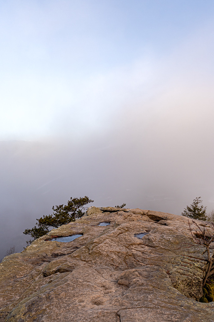 Long Point Overlook with dense fog blocking the views in New River Gorge.