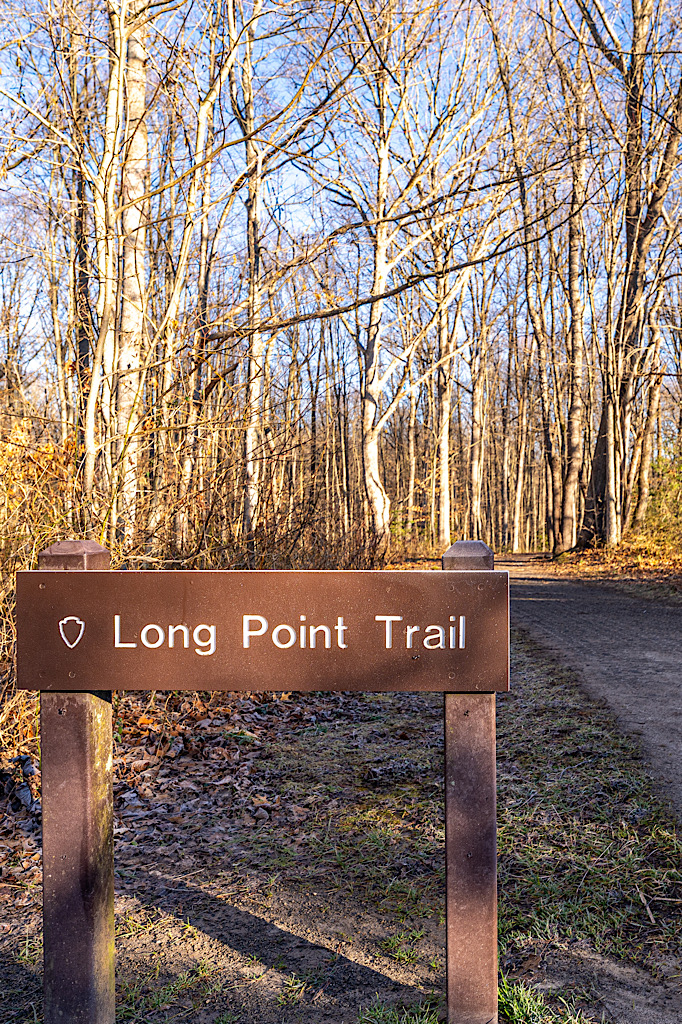 Long Point Trail sign at the trailhead.