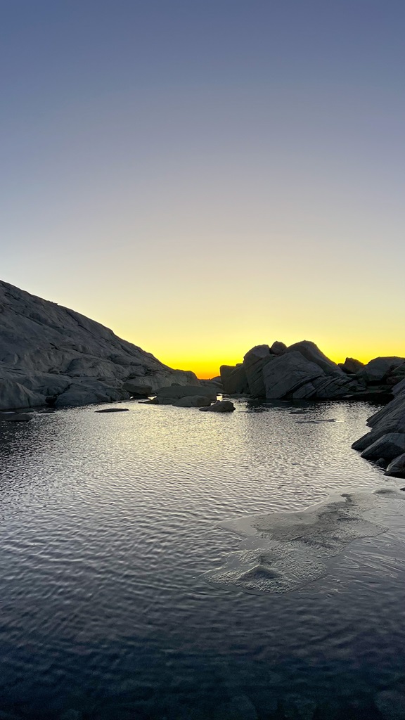 Sunrise over the Tral Camp pond which is the last water source before the 99 switchbacks.