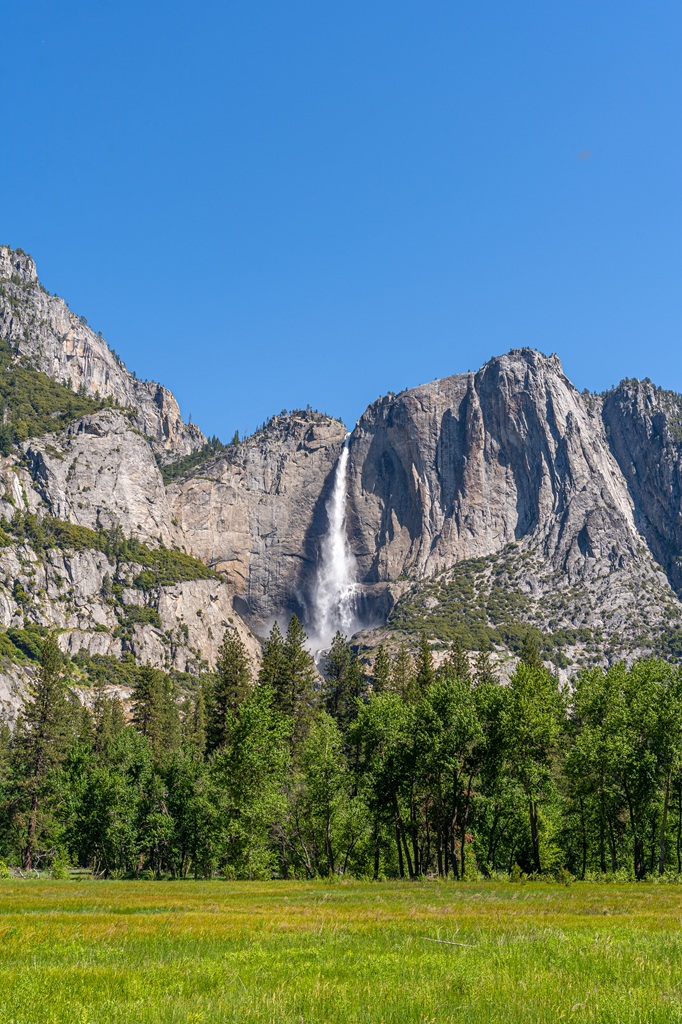 View of Cook's Meadow and Yosemite Falls in Yosemite National Park.
