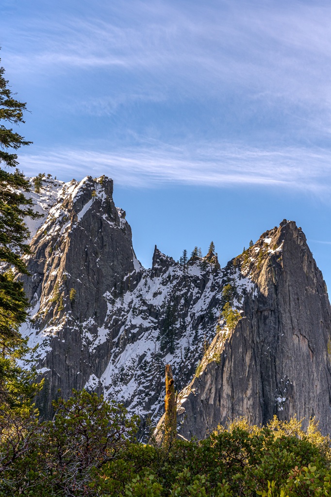View of Sentinel Rock from Union Point off Four Mile Trail in Yosemite National Park.