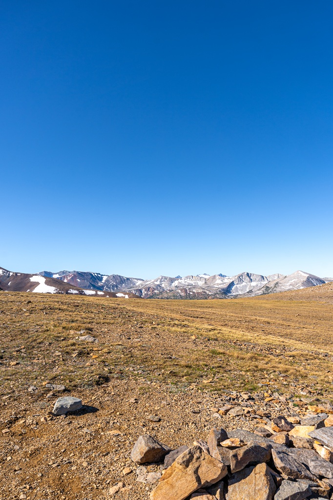 Landscape at the base of Mount Dana with snowy peaks in the distance.