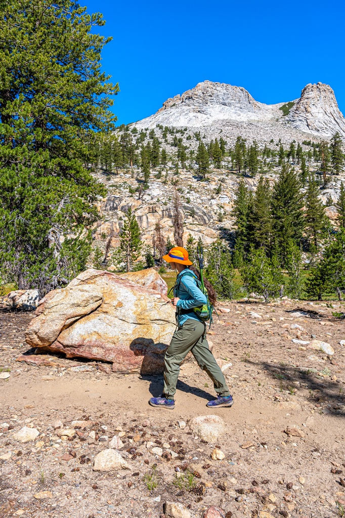 Woman hiking along the Mount Hoffmann Trail in Yosemite.