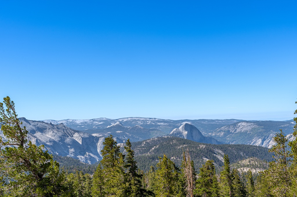 Half Dome seen from Mount Hoffmann Trail in Yosemite National Park.