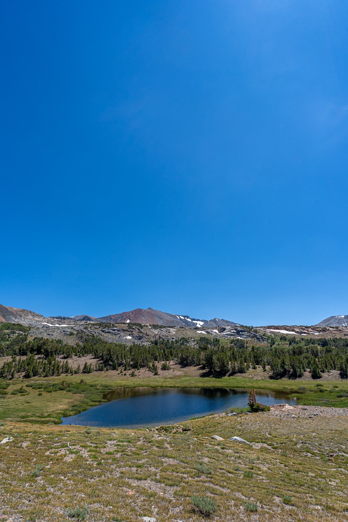 Alpine lake seen from the Mono Pass Trail in Yosemite National Park.