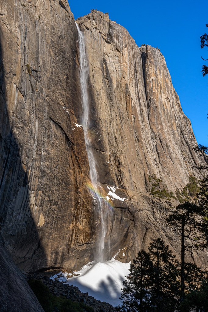 View of Upper Yosemite Fall in winter.