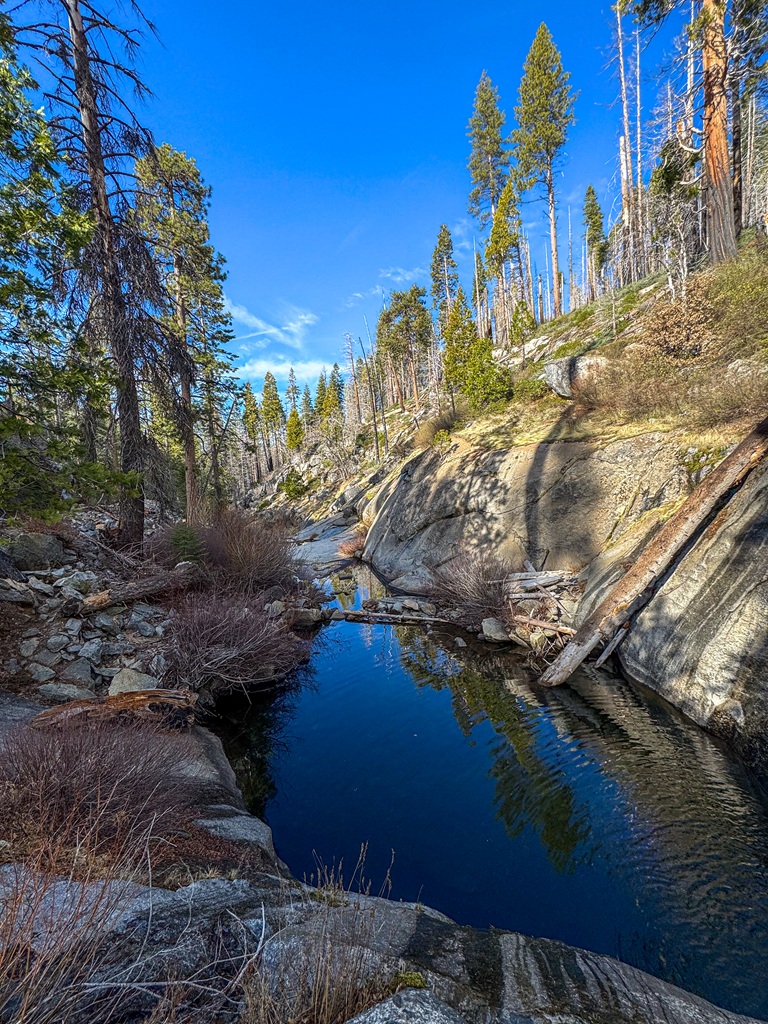 View of a stream at Tenaya Falls near Tenaya Lodge.