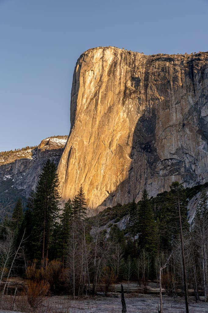 El Capitan at sunrise in Yosemite National Park in early spring.