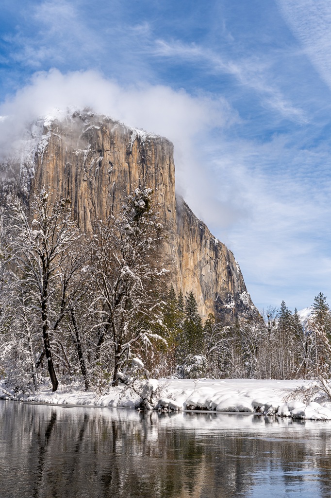 View of El Capitan from Valley View in mid-winter.