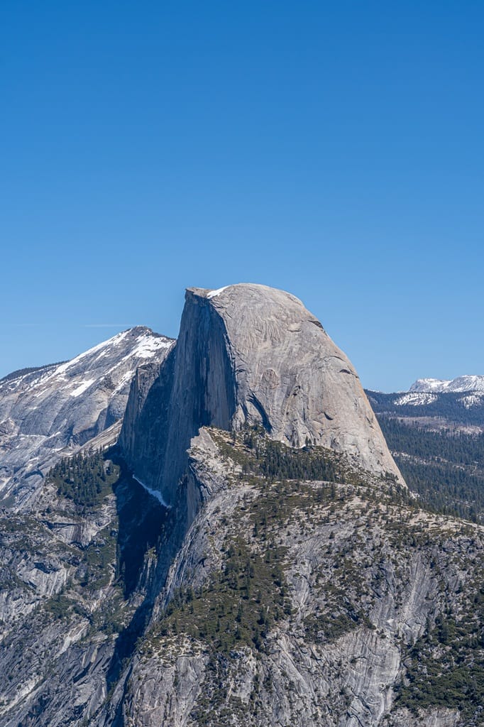 View of Half Dome seen from Glacier Point Overlook in Yosemite National Park.