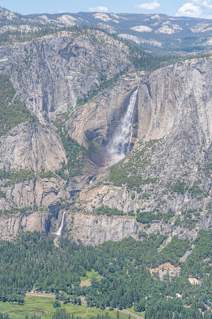 View of Yosemite Falls from Glacier Point in Yosemite National Park.