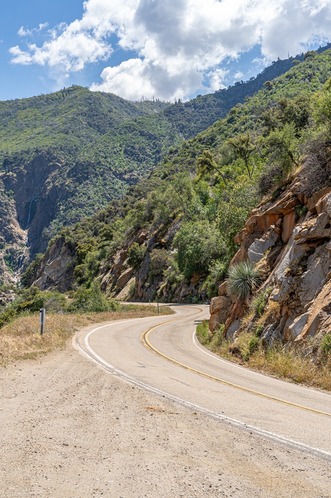 View of a curvy section of Highway 180, also known as Kings Canyon Scenic Byway.