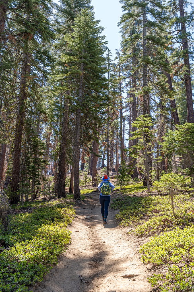 Woman hiking on the North Dome Trail in Yosemite National Park.