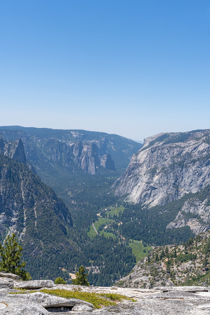 View of Yosemite Valley from North Dome in Yosemite National Park.